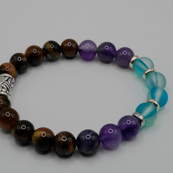 Moonstone, Amethyst, and Tigers Eye Gemstone Bracelet - Picture 2 of 4